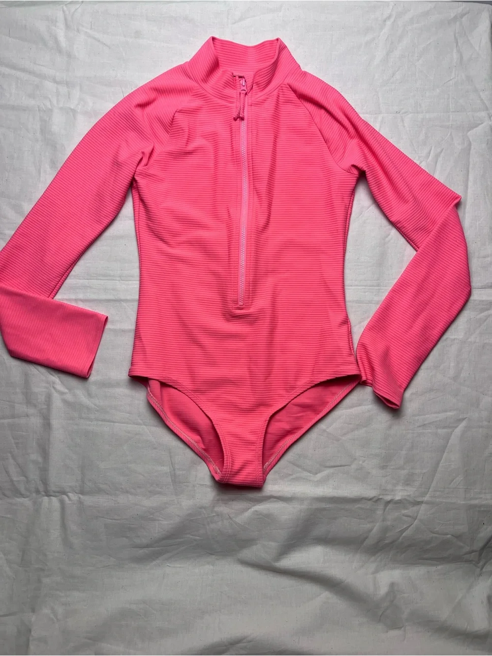 GAP Pink Long-Sleeve Ribbed Zip-Front One-Piece